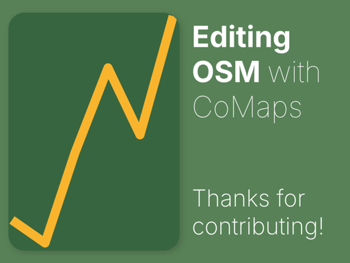 a share pic that shows a yellow line going up, with 'editing OSM with CoMaps - thanks for contributing' next to it