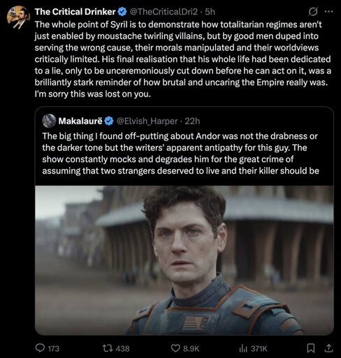 Chud channel has the corrwnt take on an andor plot