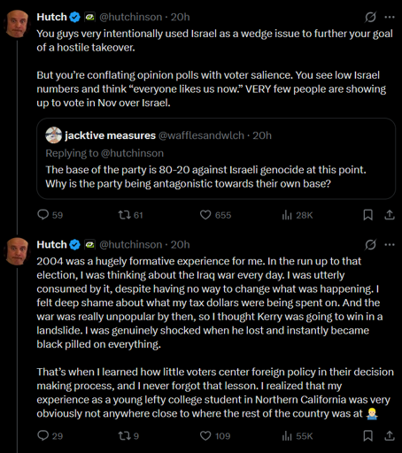Hutch a 40 year old call of duty commentary youtuber now political comentator continues his struggle agains the evil pro hasan people that are trying to destroy the democratic party by saying that genocide is bad