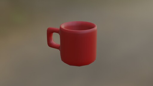 A screenshot of a 3d modeled red coffee mug in the Blender rendering viewport.