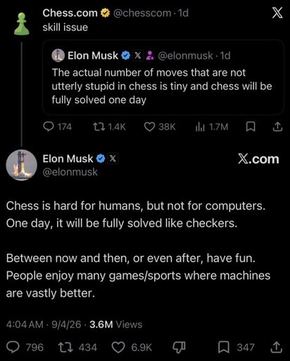 Elon musk is a failure and now he is larping as a chess expert