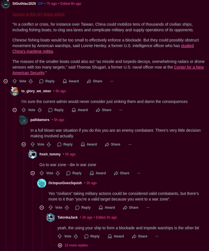 reddit thread where libs fantasize about sinking chinese fishing boats