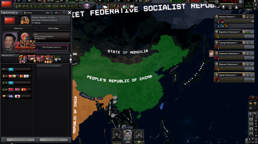 People's Republic of China standing gloriously after winning the Taiwan War in HOI4: The Fire Rises Mod, there's also the RSFSR on the background.