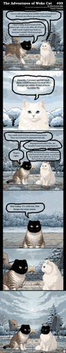 Woke Cat convinces another cat to try a makeshift sock mask. Check post for transcript