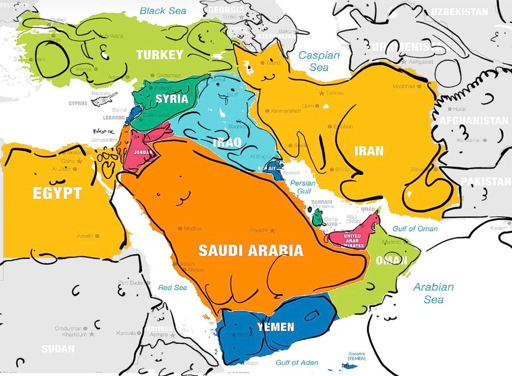 Map of the Middle East as cats